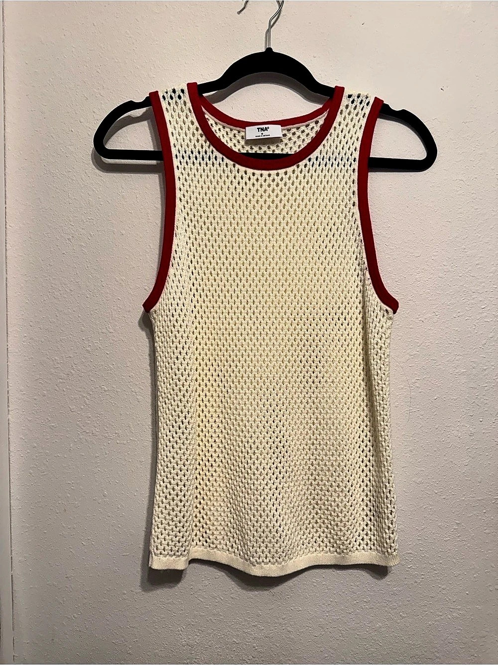 TNA Seabreeze Tank Crochet Top Cream & Red Size Medium